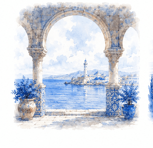 Watercolour Mediterranean terrace