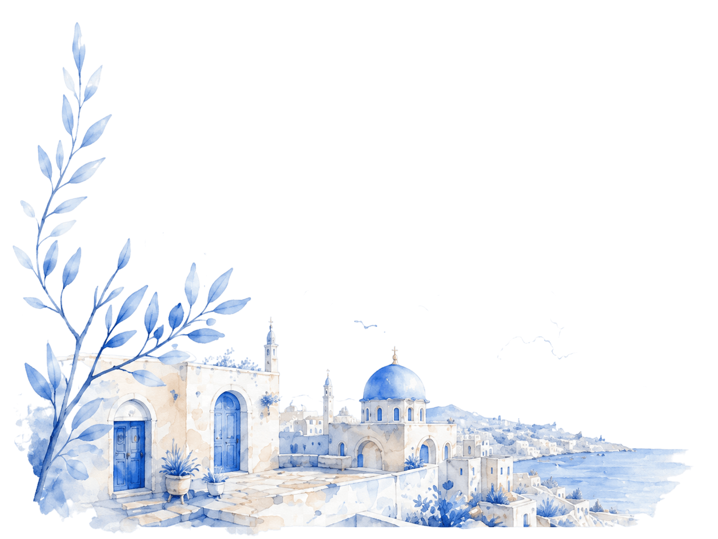 Watercolour coastal town
